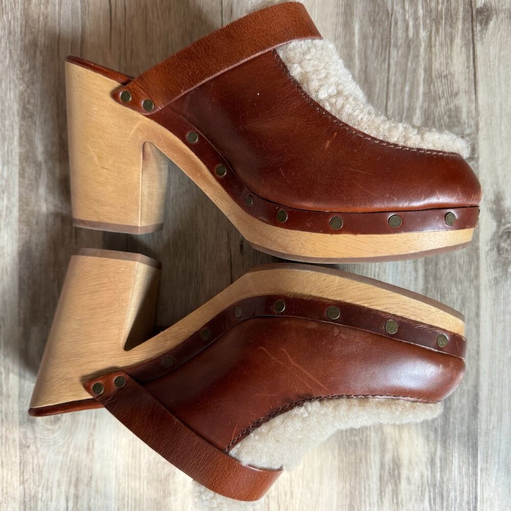 Madewell Shearling and Leather Heeled Clog